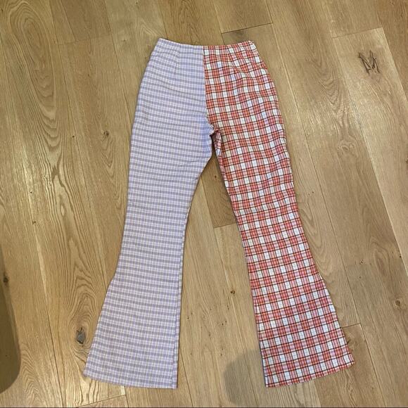 The Ragged Priest Drifter Flare Trouser Half & Half Check with Side Split - Picture 3 of 8